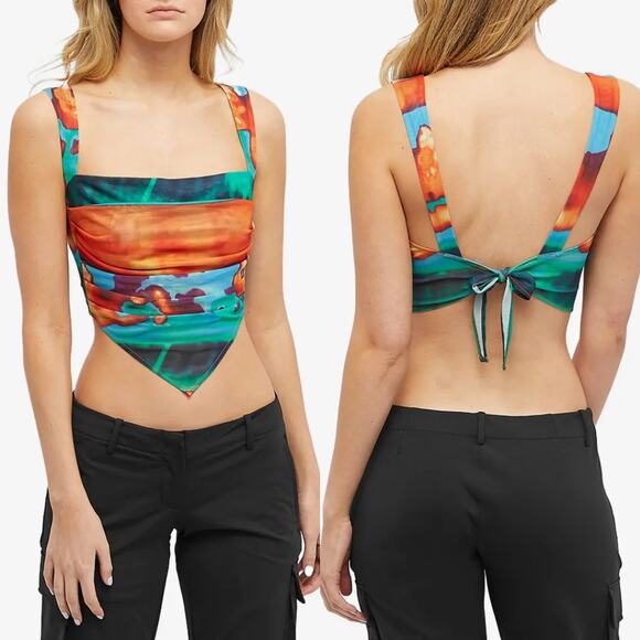 Miaou Tati Mesh Tie Top Thermal Orange Multicolor Size Medium NWT - Picture 2 of 10